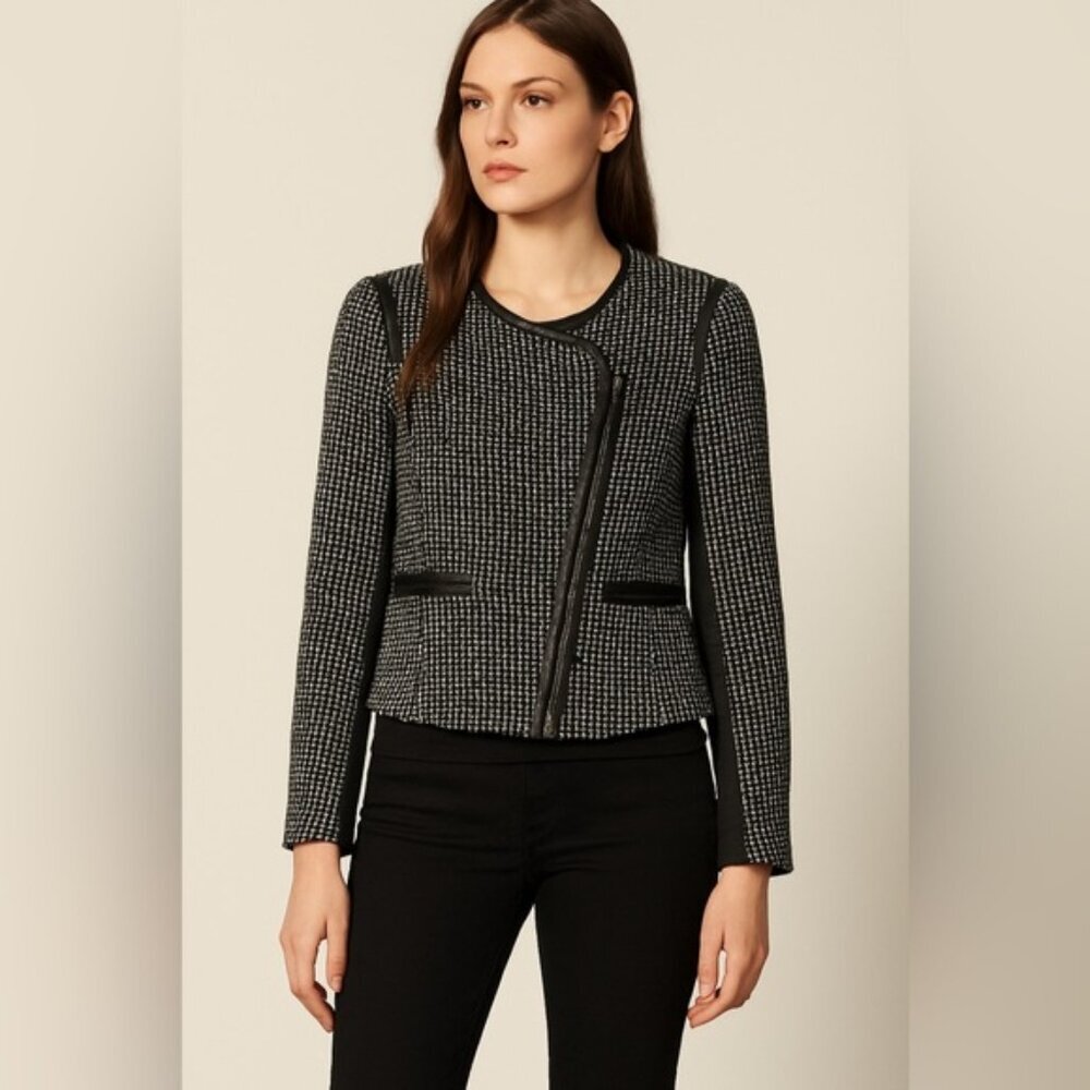 Sandro Tweed Moto Jacket Black & White Size L